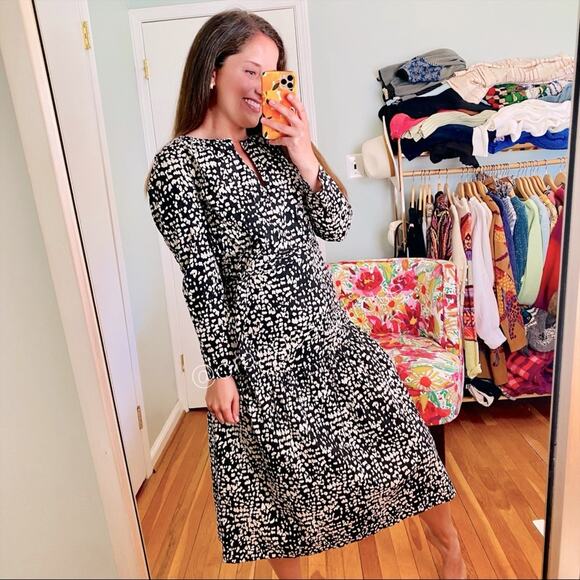 Rebecca Taylor La Vie Black Cream Cotton Long Sleeve Maxi Dress XS